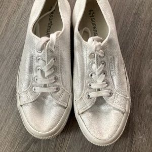 Superga silver white trainers